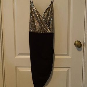 Shein gold glitter bodice top with a black bottom skirt